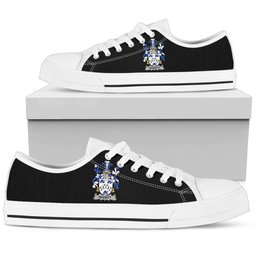 Irish Hassett or Hasset Coat of Arms Family Crest Ireland Low Top Shoes (Women's/Men's) Black/ White Irish Shoes