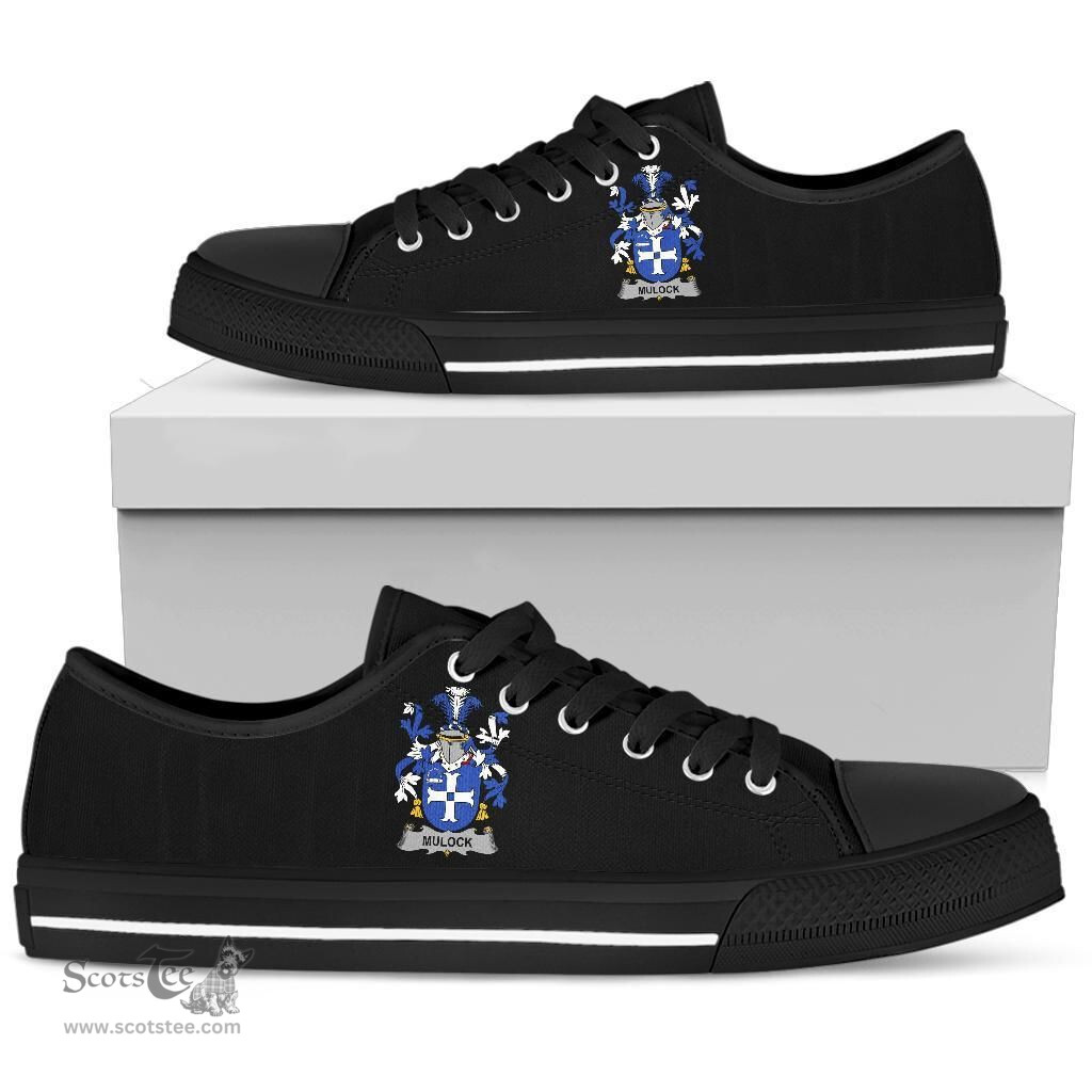 Irish Mulock or Mullock Coat of Arms Family Crest Ireland Low Top Shoes (Women's/Men's) Black/ White Irish Shoes