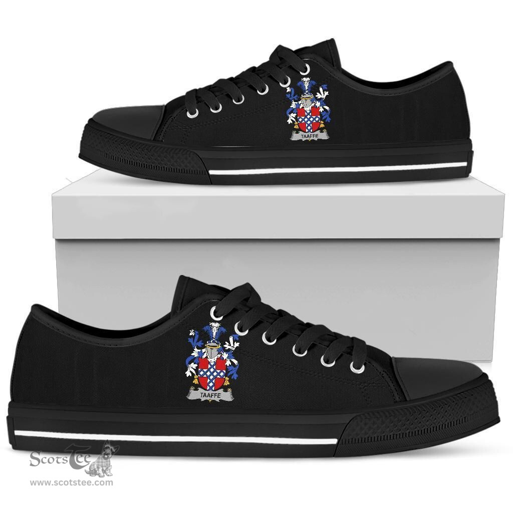 Irish Taaffe Coat of Arms Family Crest Ireland Low Top Shoes (Women's/Men's) Black/ White Irish Shoes
