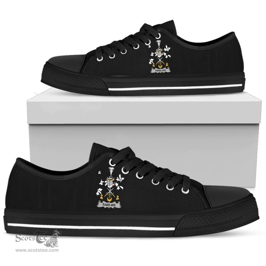 Irish Rawlins Coat of Arms Family Crest Ireland Low Top Shoes (Women's/Men's) Black/ White Irish Shoes