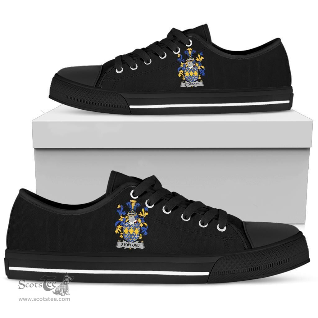 Irish Stopford Coat of Arms Family Crest Ireland Low Top Shoes (Women's/Men's) Black/ White Irish Shoes
