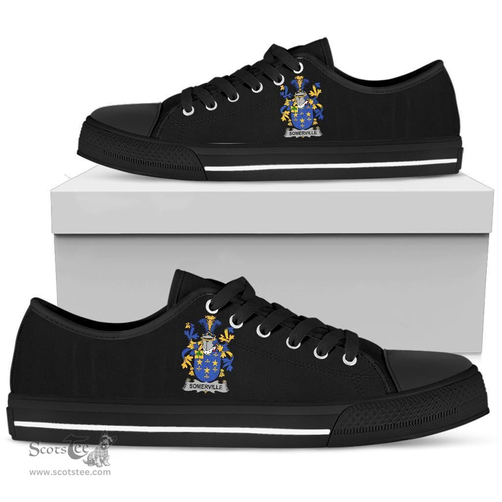 Irish Somerville Coat of Arms Family Crest Ireland Low Top Shoes (Women's/Men's) Black/ White Irish Shoes