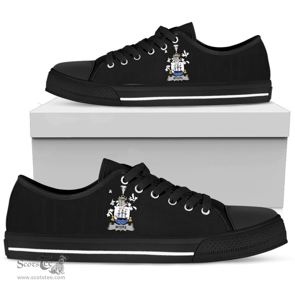Irish Myers Coat of Arms Family Crest Ireland Low Top Shoes (Women's/Men's) Black/ White Irish Shoes