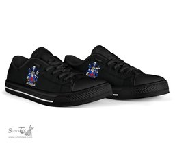 Irish Pendleton Coat of Arms Family Crest Ireland Low Top Shoes (Women's/Men's) Black/ White Irish Shoes