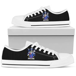 Irish Turnly or Turnley Coat of Arms Family Crest Ireland Low Top Shoes (Women's/Men's) Black/ White Irish Shoes