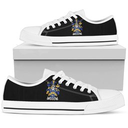 Irish Tomkins Coat of Arms Family Crest Ireland Low Top Shoes (Women's/Men's) Black/ White Irish Shoes