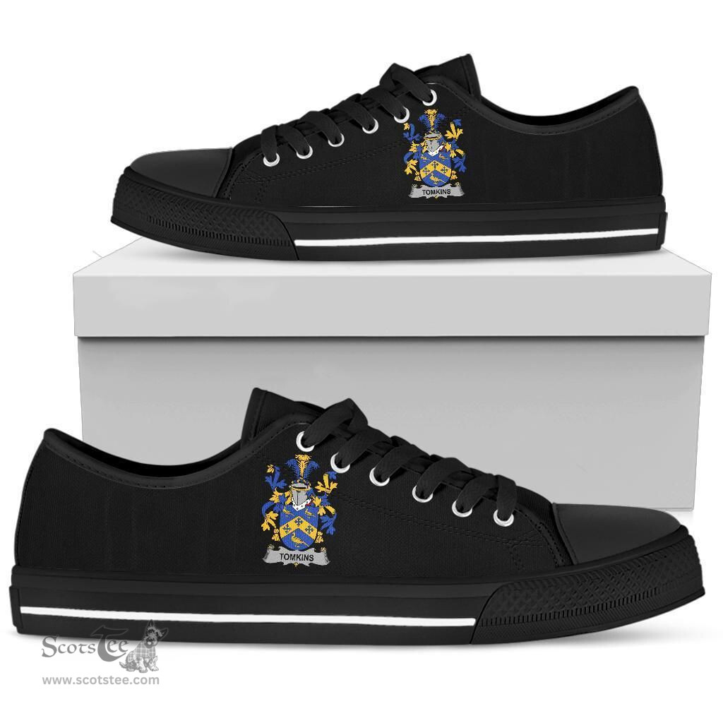 Irish Tomkins Coat of Arms Family Crest Ireland Low Top Shoes (Women's/Men's) Black/ White Irish Shoes