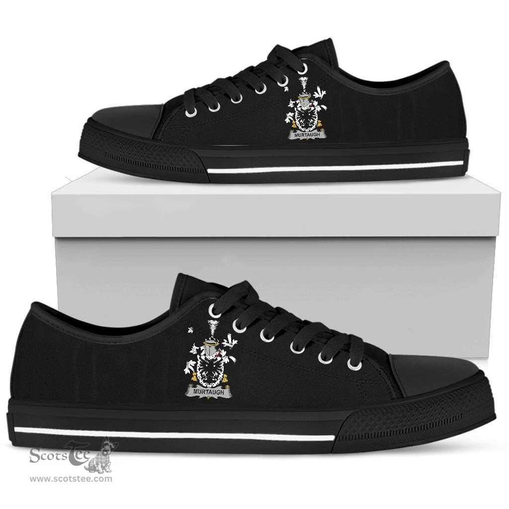 Irish Murtaugh Coat of Arms Family Crest Ireland Low Top Shoes (Women's/Men's) Black/ White Irish Shoes