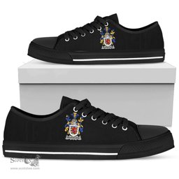 Irish Woodbourne Coat of Arms Family Crest Ireland Low Top Shoes (Women's/Men's) Black/ White Irish Shoes