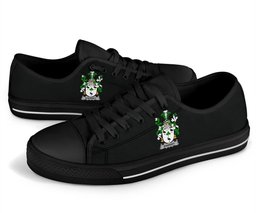Irish Sharkey or O'Sharkey Coat of Arms Family Crest Ireland Low Top Shoes (Women's/Men's) Black/ White Irish Shoes