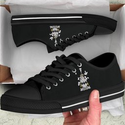 Irish Piggott Coat of Arms Family Crest Ireland Low Top Shoes (Women's/Men's) Black/ White Irish Shoes
