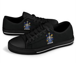 Irish Musgrave Coat of Arms Family Crest Ireland Low Top Shoes (Women's/Men's) Black/ White Irish Shoes