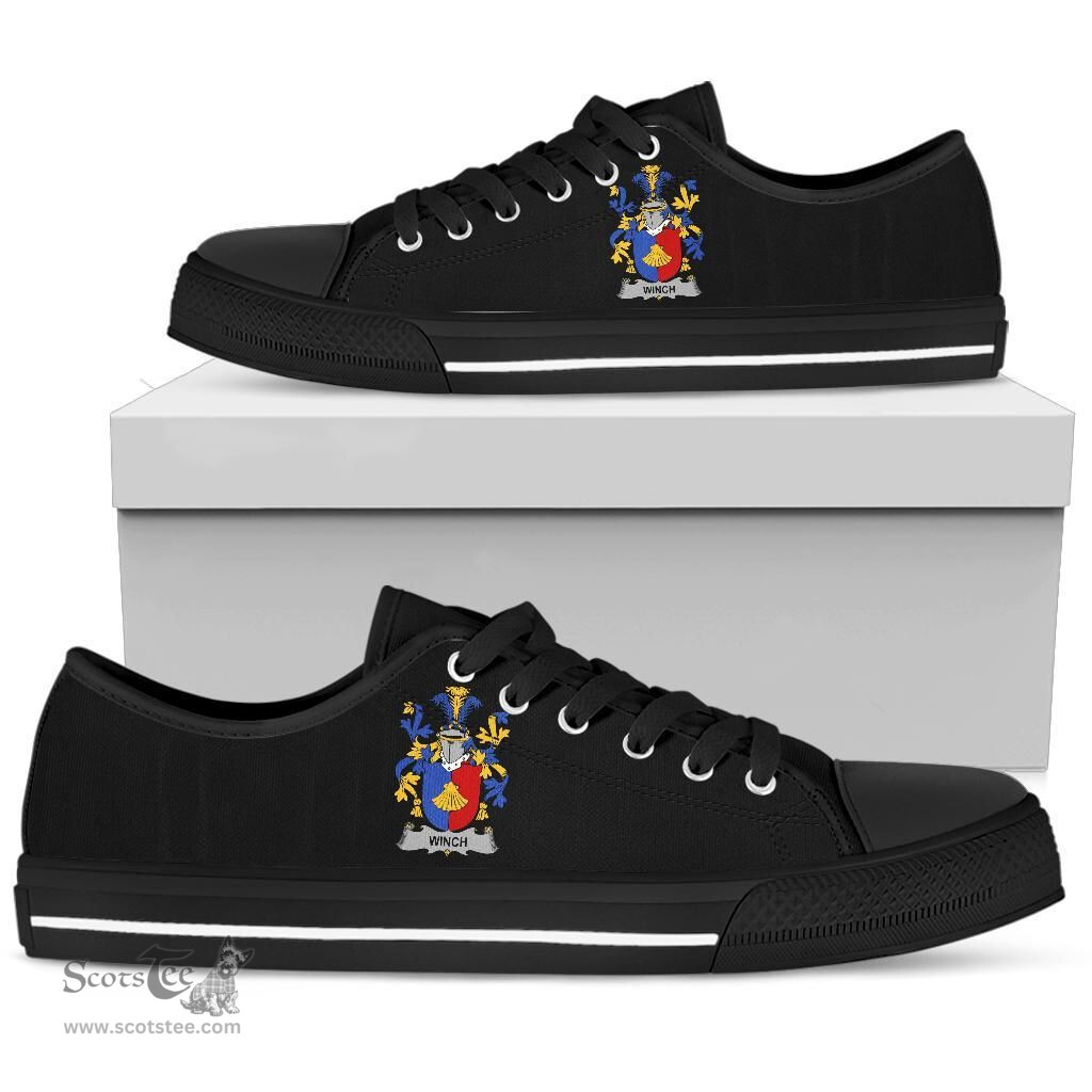 Irish Winch Coat of Arms Family Crest Ireland Low Top Shoes (Women's/Men's) Black/ White Irish Shoes