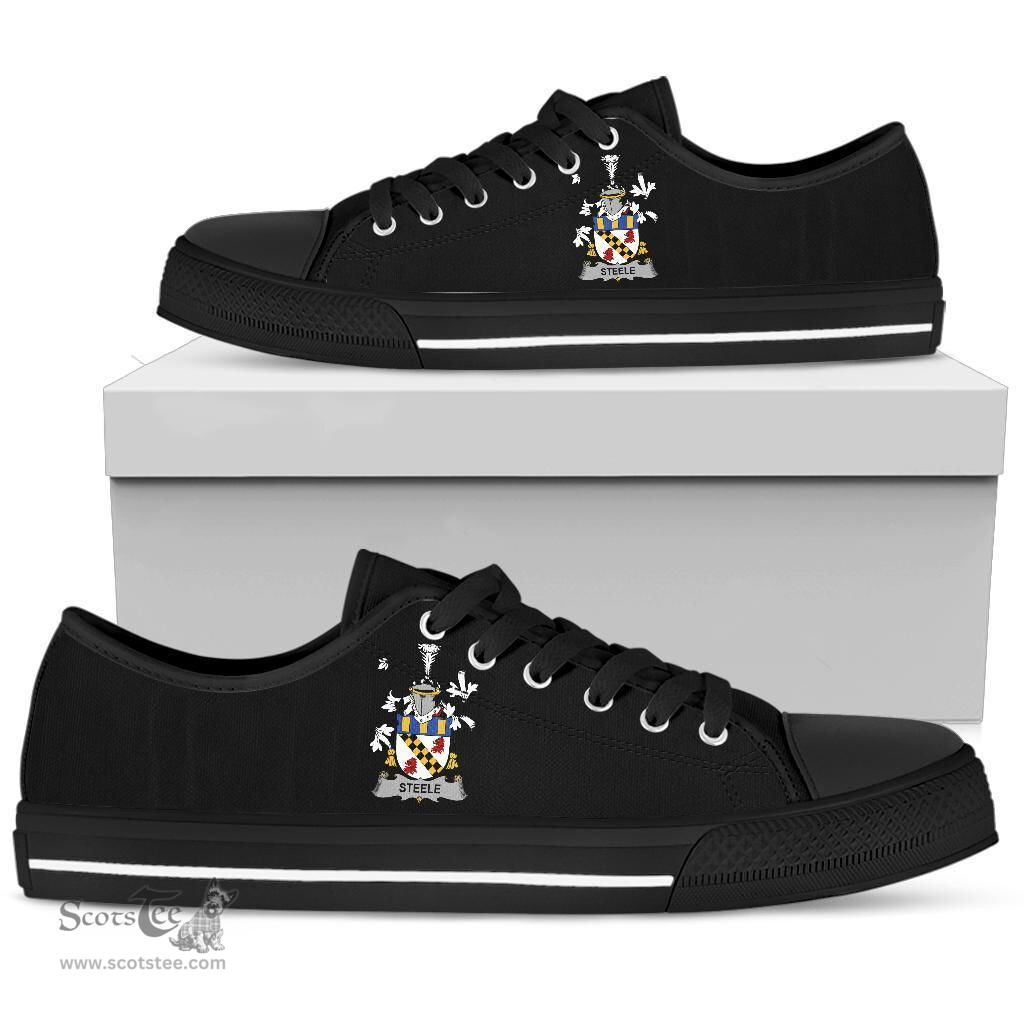 Irish Steele Coat of Arms Family Crest Ireland Low Top Shoes (Women's/Men's) Black/ White Irish Shoes
