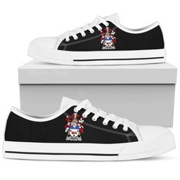 Irish Trench Coat of Arms Family Crest Ireland Low Top Shoes (Women's/Men's) Black/ White Irish Shoes