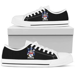 Irish Whelan Coat of Arms Family Crest Ireland Low Top Shoes (Women's/Men's) Black/ White Irish Shoes
