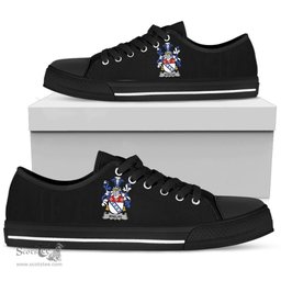 Irish Whelan Coat of Arms Family Crest Ireland Low Top Shoes (Women's/Men's) Black/ White Irish Shoes