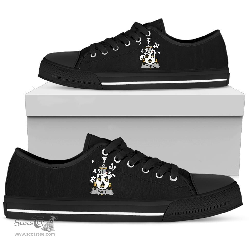Irish Wolfe Coat of Arms Family Crest Ireland Low Top Shoes (Women's/Men's) Black/ White Irish Shoes