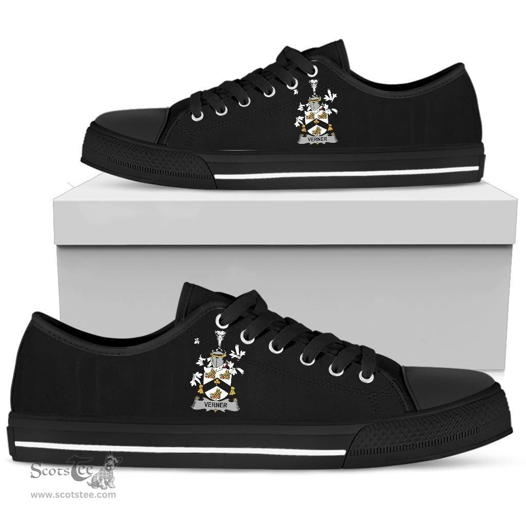 Irish Verner Coat of Arms Family Crest Ireland Low Top Shoes (Women's/Men's) Black/ White Irish Shoes