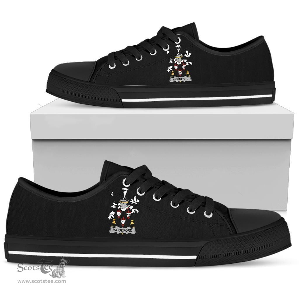 Irish Woodford Coat of Arms Family Crest Ireland Low Top Shoes (Women's/Men's) Black/ White Irish Shoes