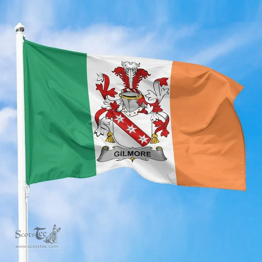 Irish Gilmore Ireland Flag and Irish Family Crest Green, White and Orange Flags