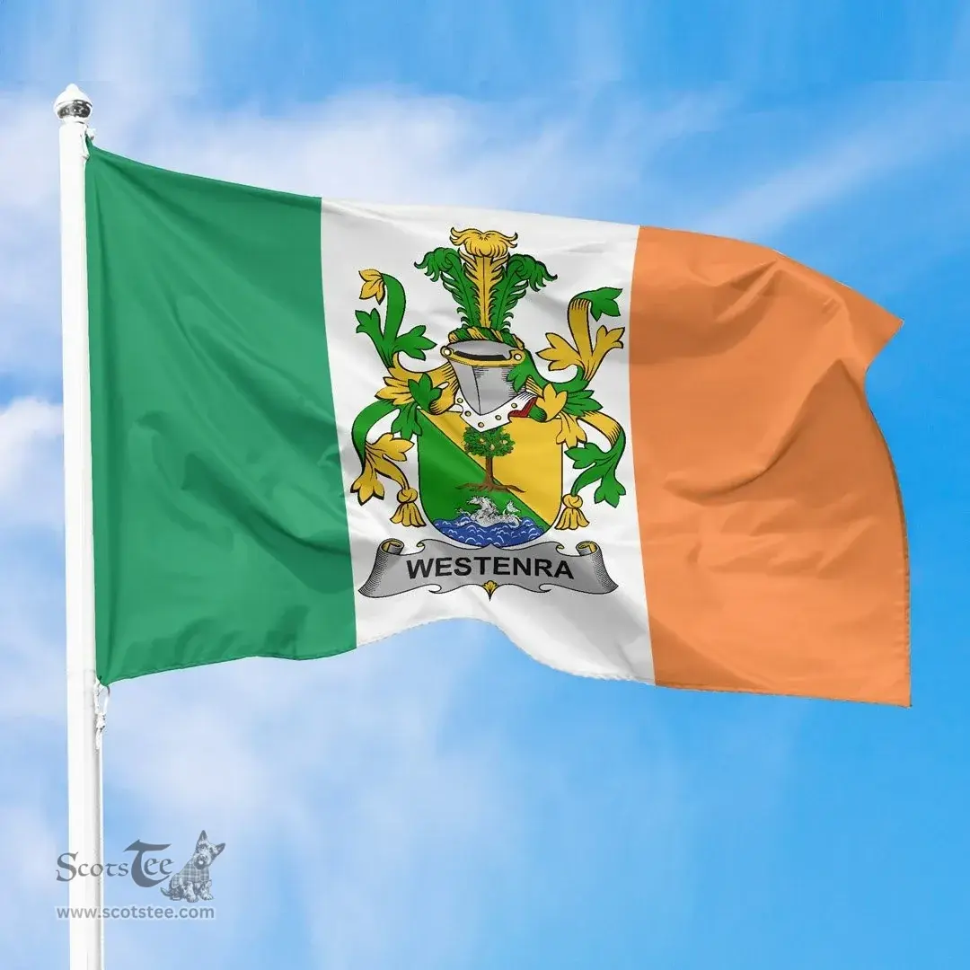 Irish Westenra Ireland Flag and Irish Family Crest Green, White and Orange Flags