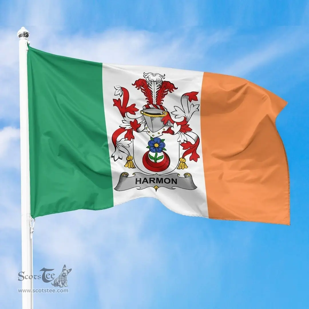Irish Harmon Ireland Flag and Irish Family Crest Green, White and Orange Flags