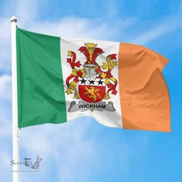 Irish Wickham Ireland Flag and Irish Family Crest Green, White and Orange Flags
