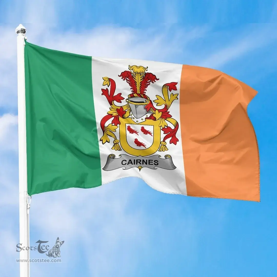 Irish Cairnes Ireland Flag and Irish Family Crest Green, White and Orange Flags