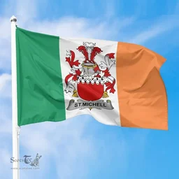 Irish St.Michell Ireland Flag and Irish Family Crest Green, White and Orange Flags
