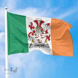 Irish Hunter Ireland Flag and Irish Family Crest Green, White and Orange Flags