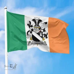 Irish Plunkett Ireland Flag and Irish Family Crest Green, White and Orange Flags