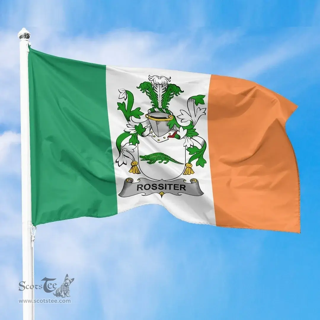 Irish Rossiter Ireland Flag and Irish Family Crest Green, White and Orange Flags