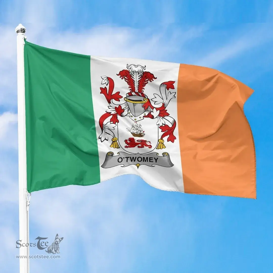Irish O?Twomey Ireland Flag and Irish Family Crest Green, White and Orange Flags