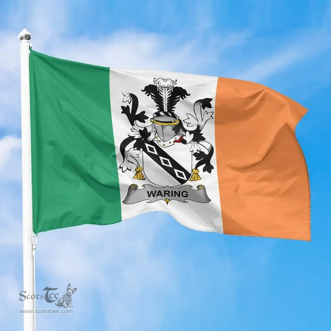 Irish Waring Ireland Flag and Irish Family Crest Green, White and Orange Flags