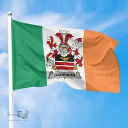 Irish Harrison Ireland Flag and Irish Family Crest Green, White and Orange Flags