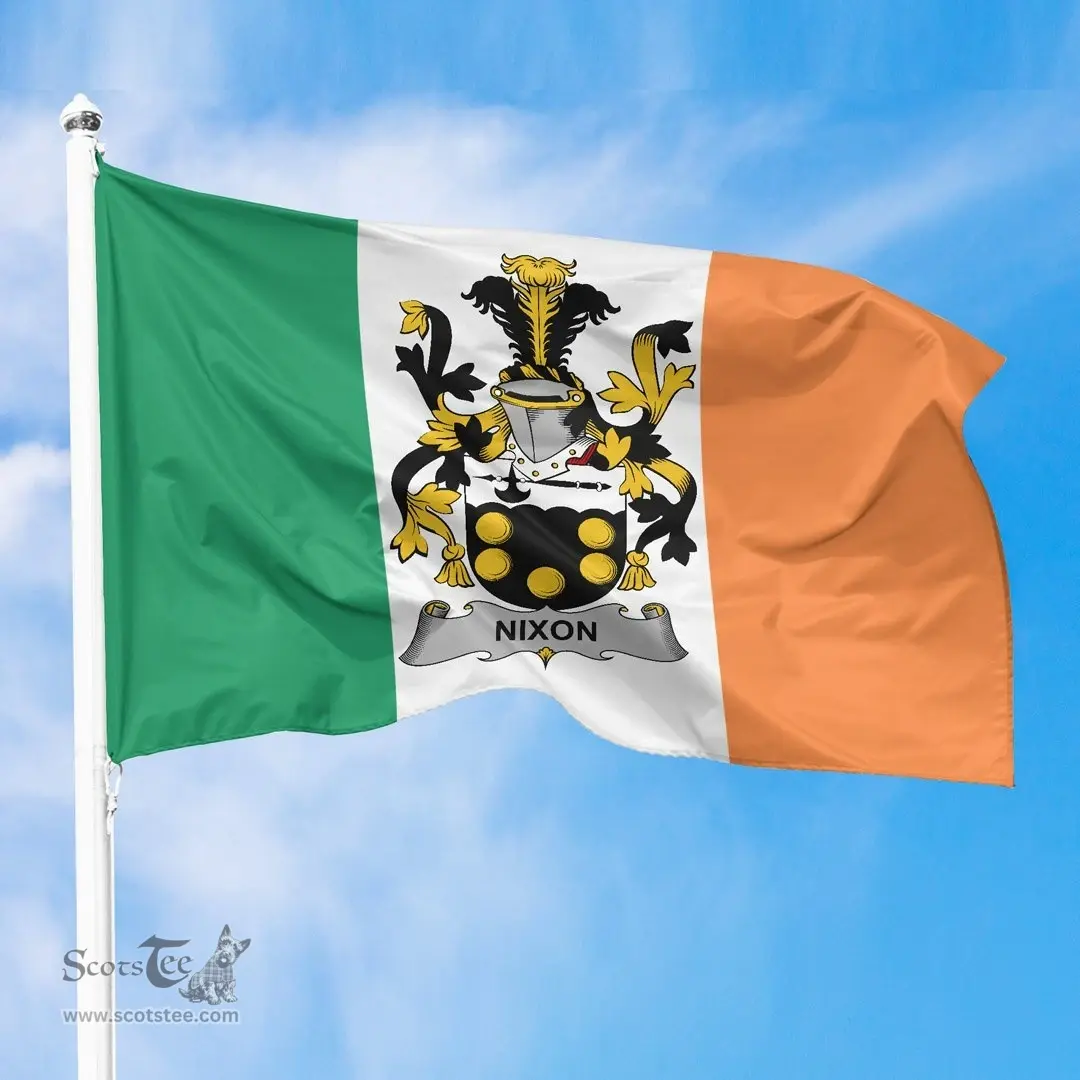 Irish Nixon Ireland Flag and Irish Family Crest Green, White and Orange Flags