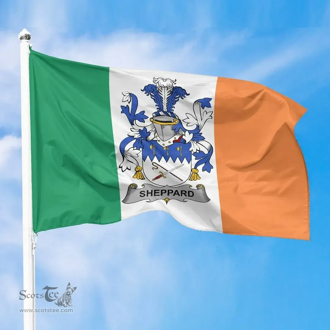 Irish Sheppard Ireland Flag and Irish Family Crest Green, White and Orange Flags