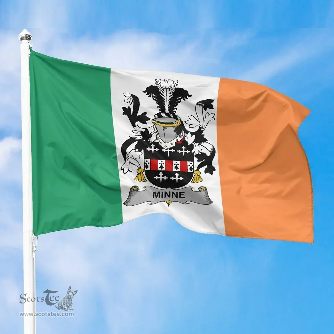 Irish Minne Ireland Flag and Irish Family Crest Green, White and Orange Flags