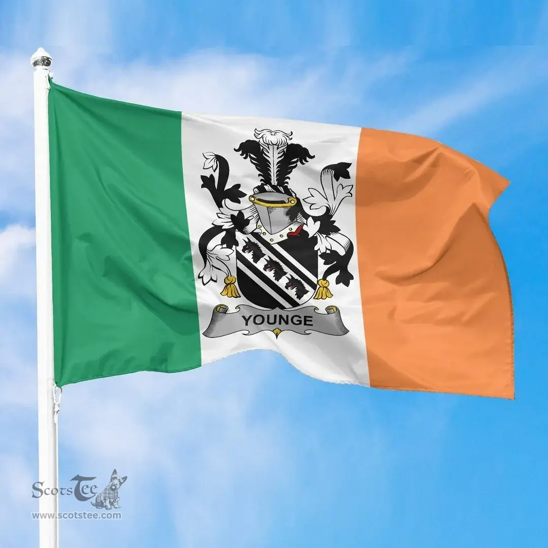 Irish Younge Ireland Flag and Irish Family Crest Green, White and Orange Flags