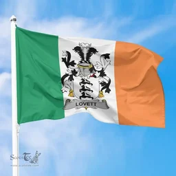 Irish Lovett Ireland Flag and Irish Family Crest Green, White and Orange Flags