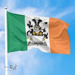 Irish Lawless Ireland Flag and Irish Family Crest Green, White and Orange Flags