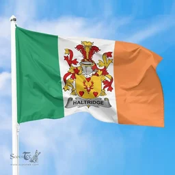 Irish Haltridge Ireland Flag and Irish Family Crest Green, White and Orange Flags