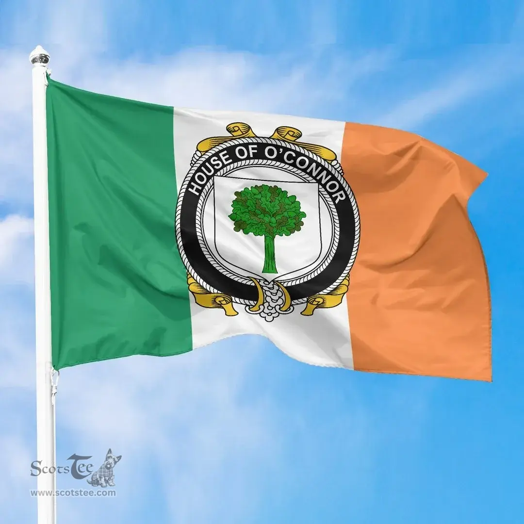 Irish House of O'CONNOR (Don) Ireland Flag and Irish Family Crest Green, White and Orange Flags