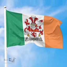 Irish Carney Ireland Flag and Irish Family Crest Green, White and Orange Flags