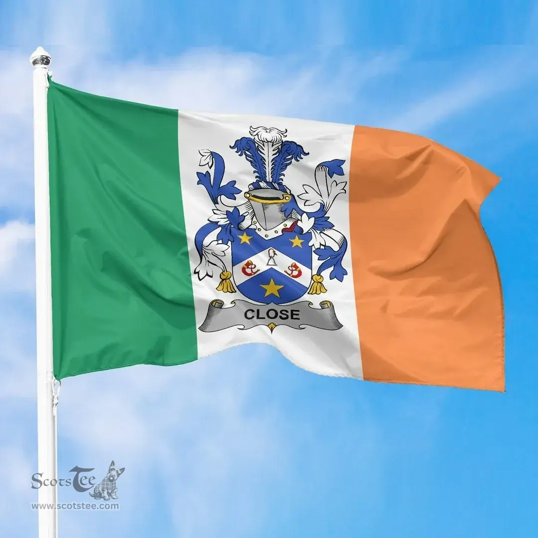 Irish Close Ireland Flag and Irish Family Crest Green, White and Orange Flags