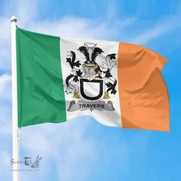 Irish Travers Ireland Flag and Irish Family Crest Green, White and Orange Flags