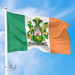 Irish McCartan Ireland Flag and Irish Family Crest Green, White and Orange Flags