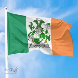 Irish Gogarty Ireland Flag and Irish Family Crest Green, White and Orange Flags