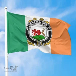 Irish House of MACDONLEVY Ireland Flag and Irish Family Crest Green, White and Orange Flags
